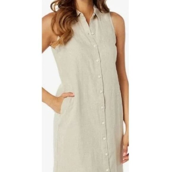 Halston 100% Soft Linen Woman's Shirt Dress Small Beige Capsule - Picture 1 of 11